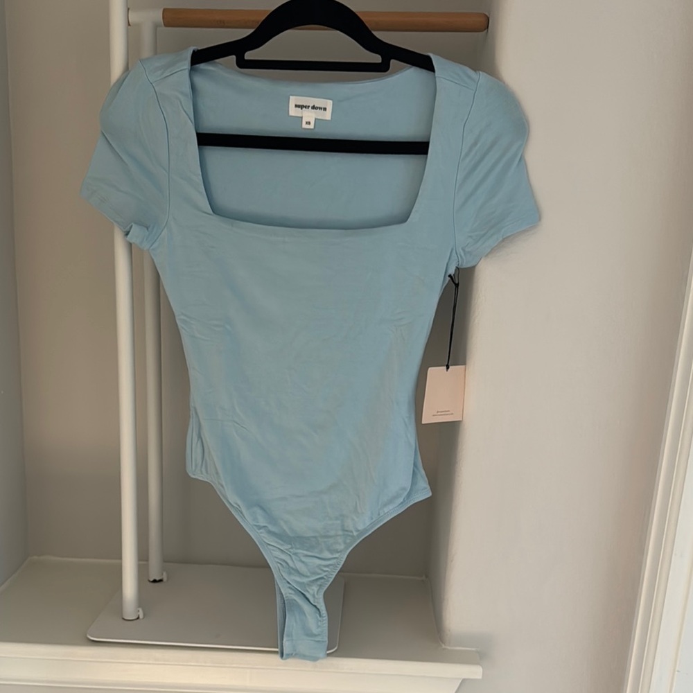 Superdown Light Blue Square Neck Bodysuit